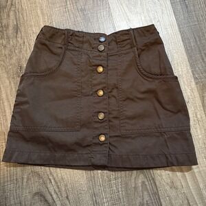 CDept Girls Brown Button Up Skirt Size 6 Front Cargo Pockets Back Chunky Zip Pkt
